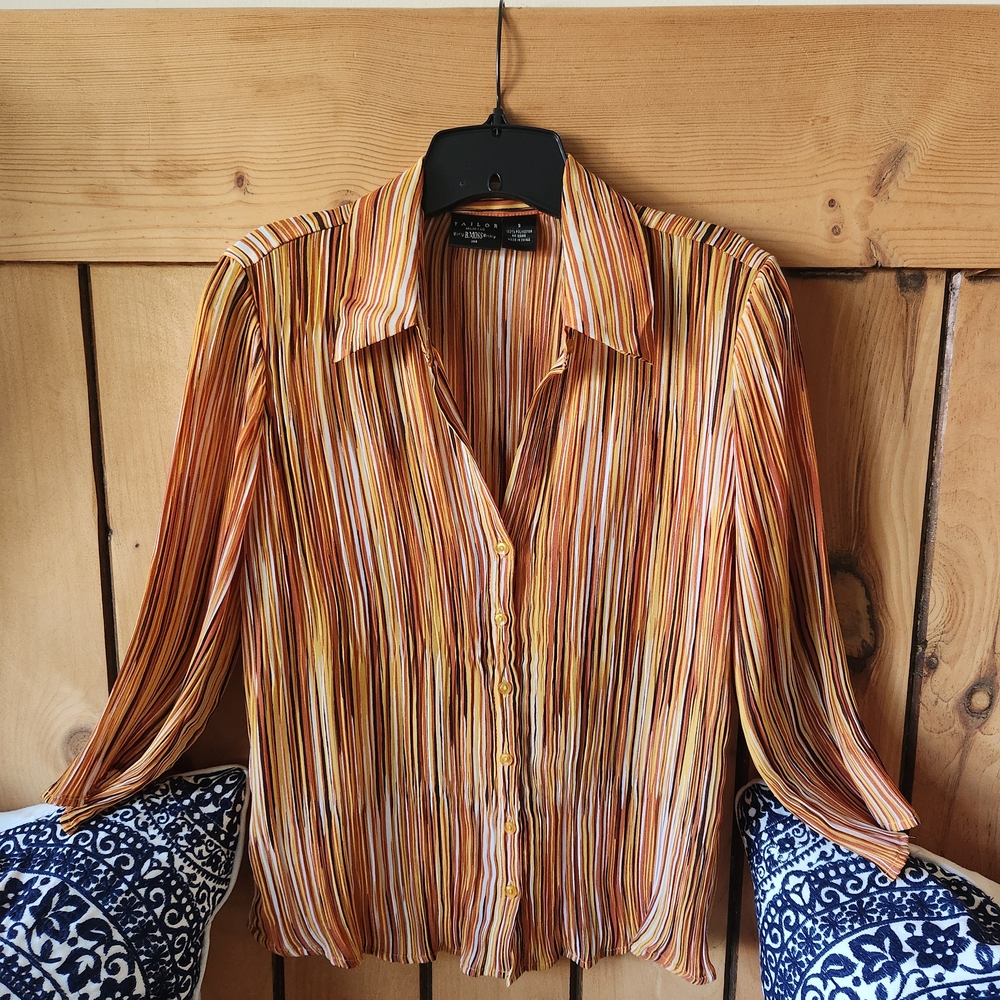 Striped Vintage B Moss Orange Blouse Womens Size Small Quarter Length Sleeves